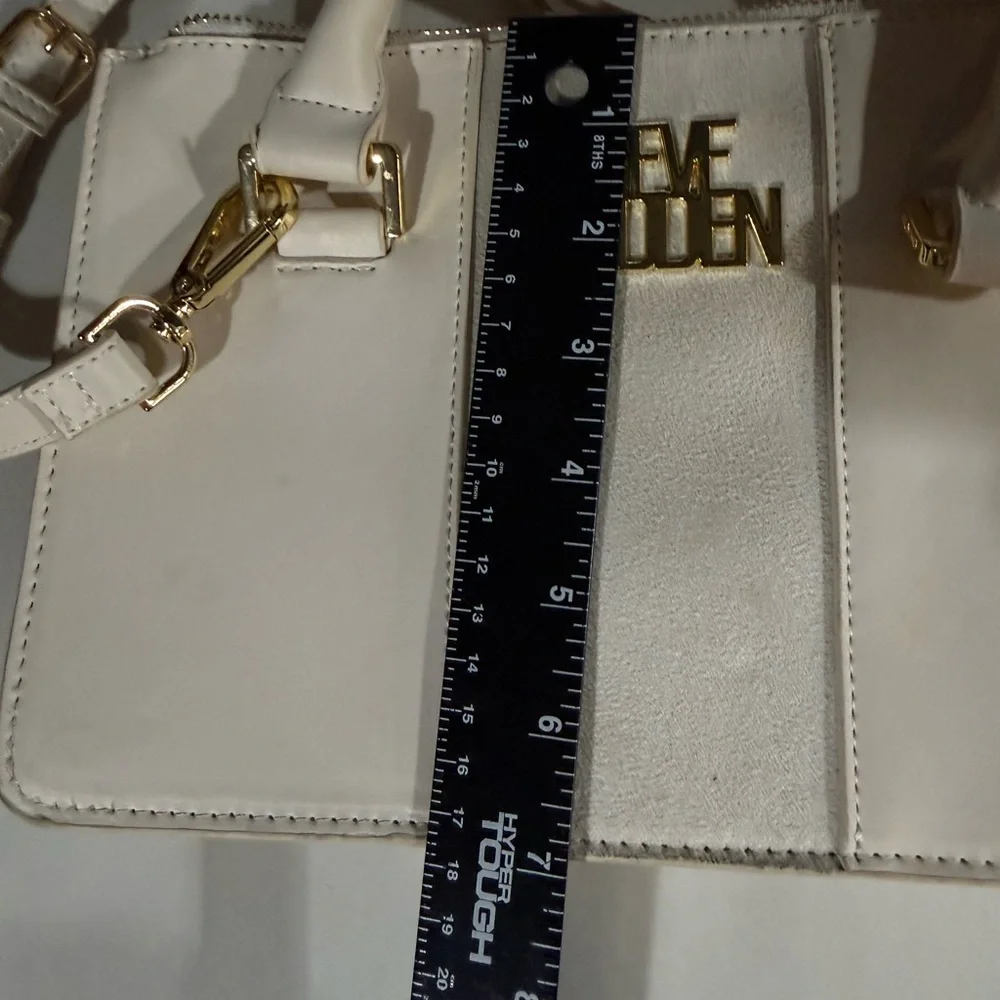 Steve Madden White Satchel Purse with Gold Accents